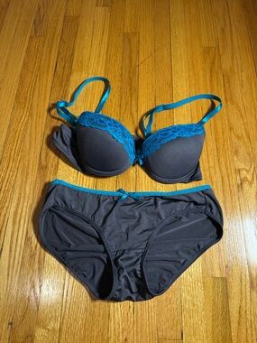 Bra and Panty Set 34A Small Gray Blue